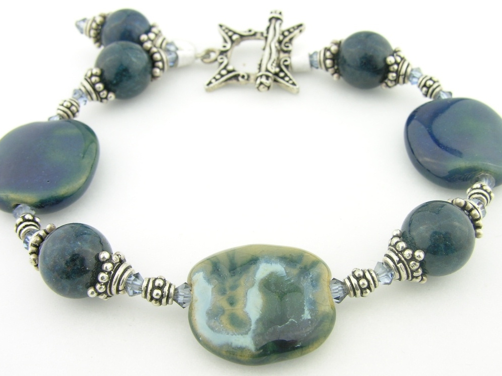 Apatite Dots Bracelet - apatite gemstone kazuri ceramic sterling silver ...
