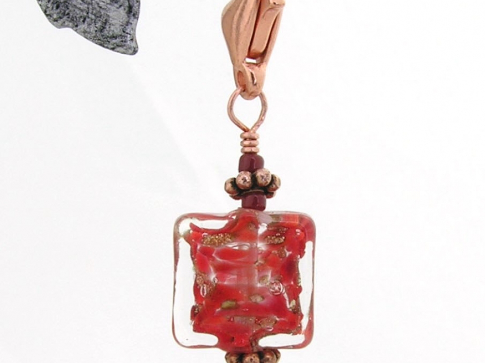 Red Venetian and Copper Stitch Marker - red venetian glass bead and ...
