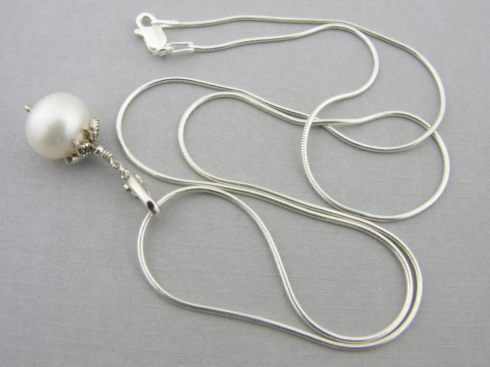 Pearl Enhancer/Necklace large freshwater pearl marcasite sterling
