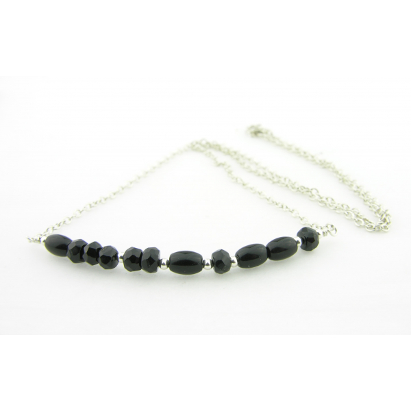 Artisan made sterling silver BITE ME morse code necklace with black onyx