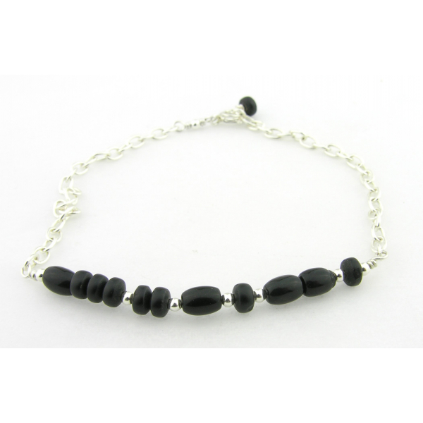 Handmade black onyx and sterling silver morse code bracelet bite me