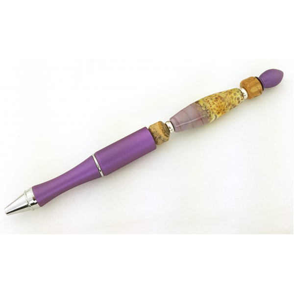 Artisan made purple and beige metal pen with artisan lampwork picture jasper