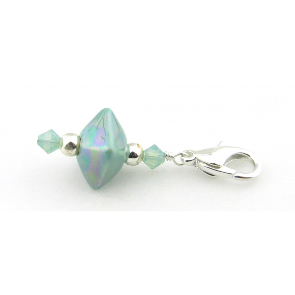 Artisan made turquoise stitch marker ceramic Swarovski silver