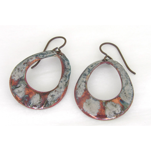 Artisan made organic raku enamel on copper earrings with niobium ear wires