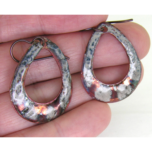 Artisan made organic raku enamel on copper earrings with niobium ear wires