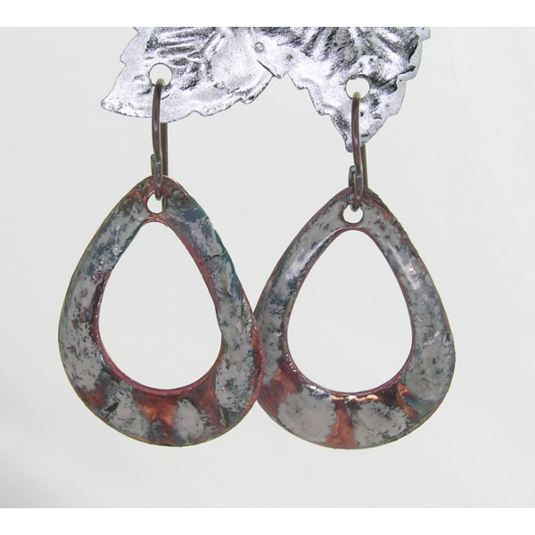 Artisan made organic raku enamel on copper earrings with niobium ear wires