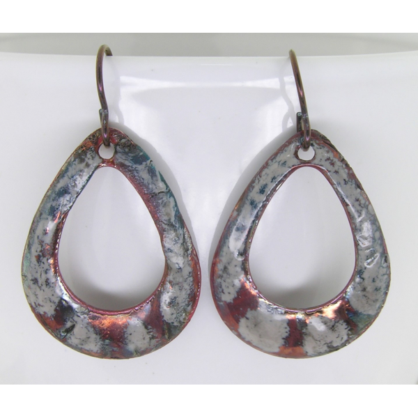 Artisan made organic raku enamel on copper earrings with niobium ear wires