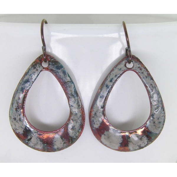 Artisan made organic raku enamel on copper earrings with niobium ear wires