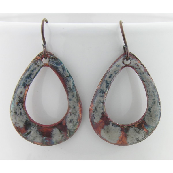 Artisan made organic raku enamel on copper earrings with niobium ear wires