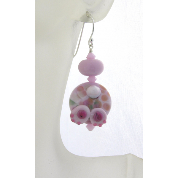 Artisan pink white bunny butt earrings with sterling silver