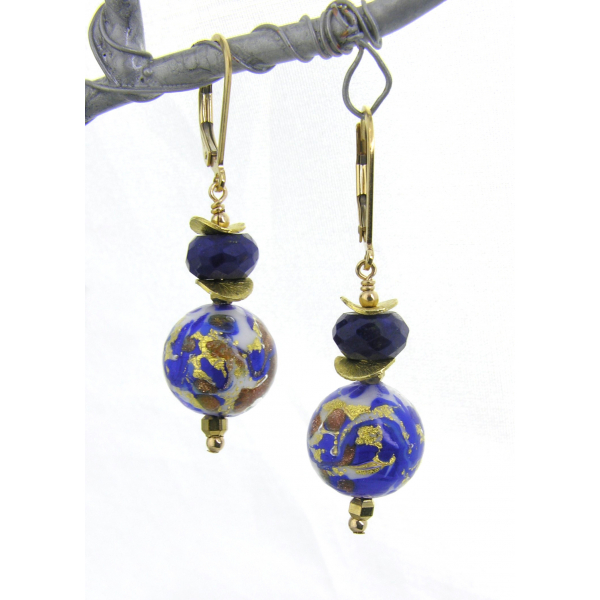 Handmade earrings with lapis blue white gold venetian beads gold fill ear wires