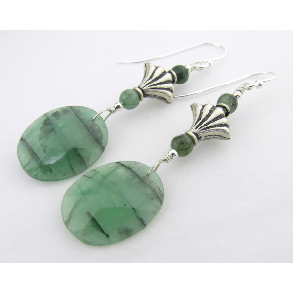 handmade artisan green earrings with emeralds and sterling silver