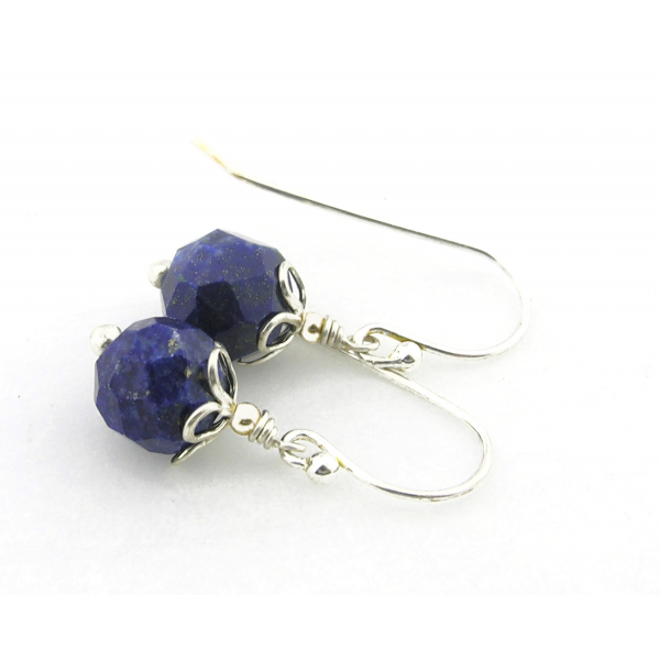 Artisan faceted blue lapis earrings sterling silver petals