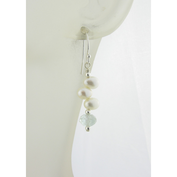 Pretty Blue Pastels Earrings - Freshwater pearl aquamarine sterling silver stack
