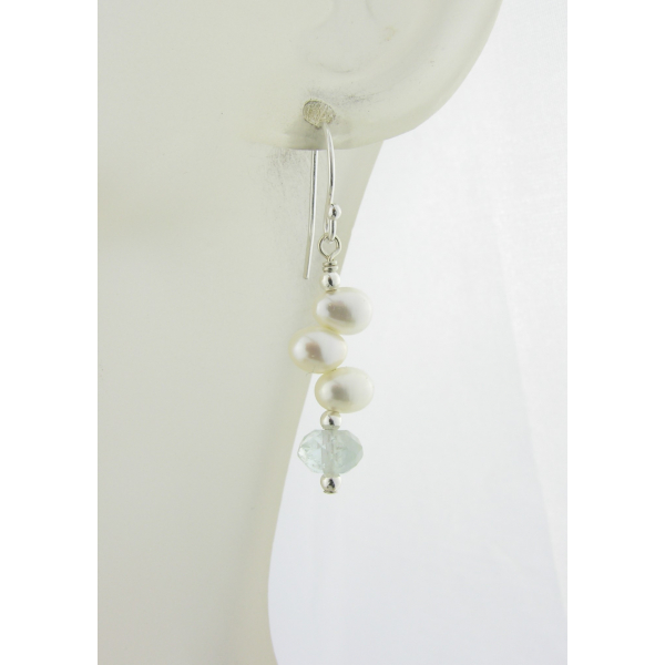 Pretty Pastels Earrings - Freshwater pearl aquamarine sterling silver stack