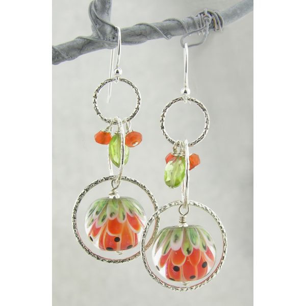 Orange Glow Earrings - handmade artisan lampwork sterling silver orange