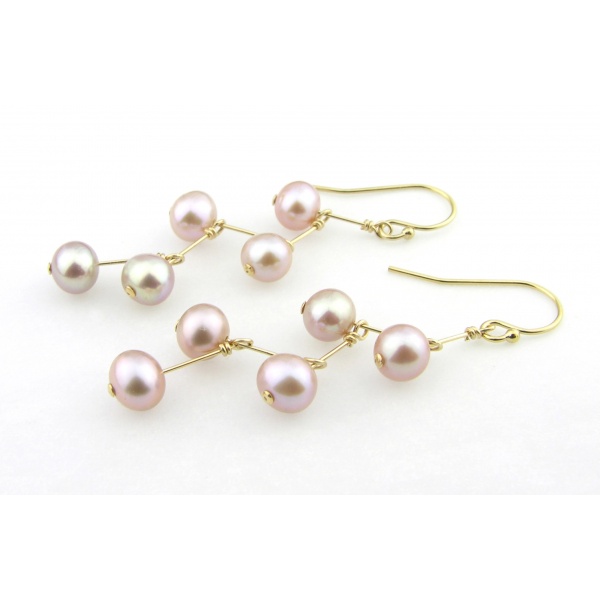 Pearl Stairway Earrings gold filled pink lilac freshwater pearl metallic kinetic