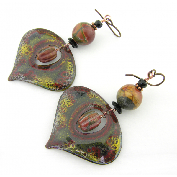 Red Tipped Spikes Earrings - handmade hollow artisan lampwork sterling ...