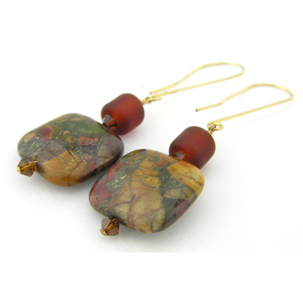 Handmade necklace/earrings topaz artisan lampwork red creek jasper gold fill