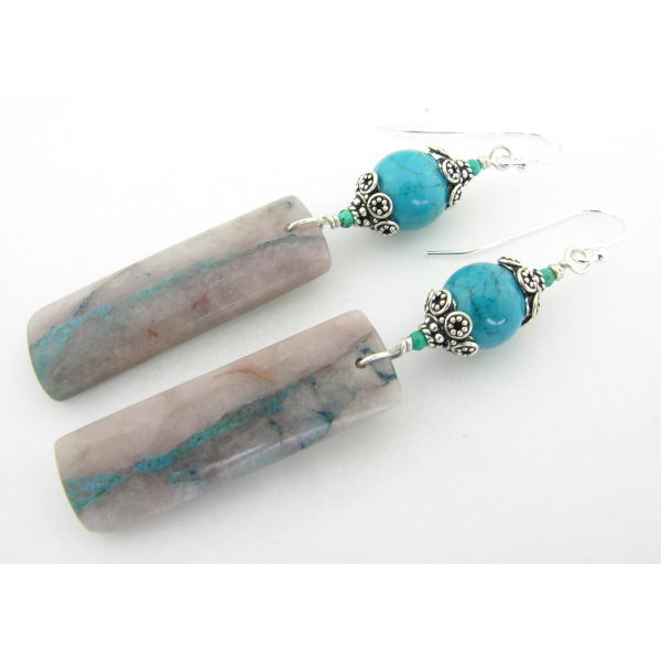 Handmade earrings with chrysocolla in quartz turquoise sterling