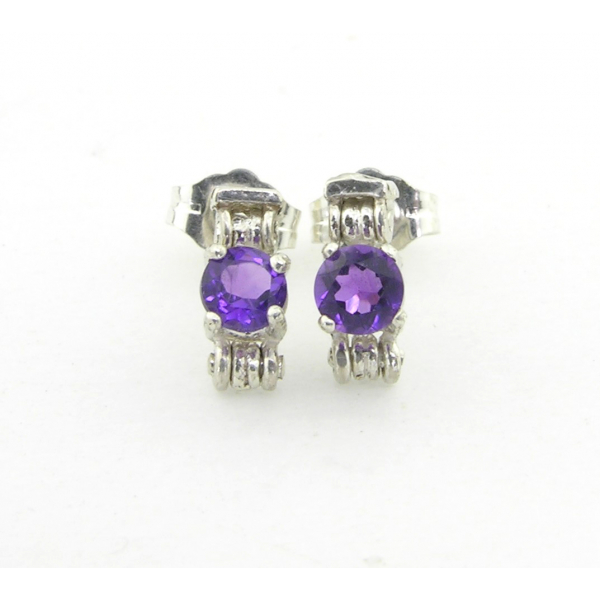 Handmade post earrings with AAA grade amethyst and sterling silver settings