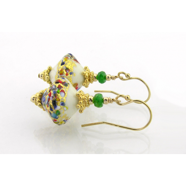 Handmade earrings with ivory klimt style venetian beads tsavorite gold fill