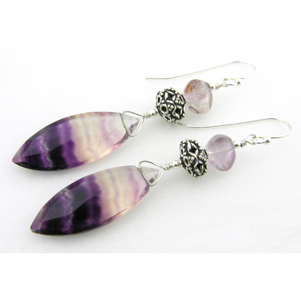 purple fluorite marquis dangle earrings with sterling silver