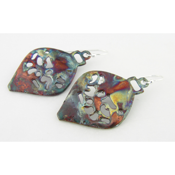 Artisan made raku copper ornament earrings