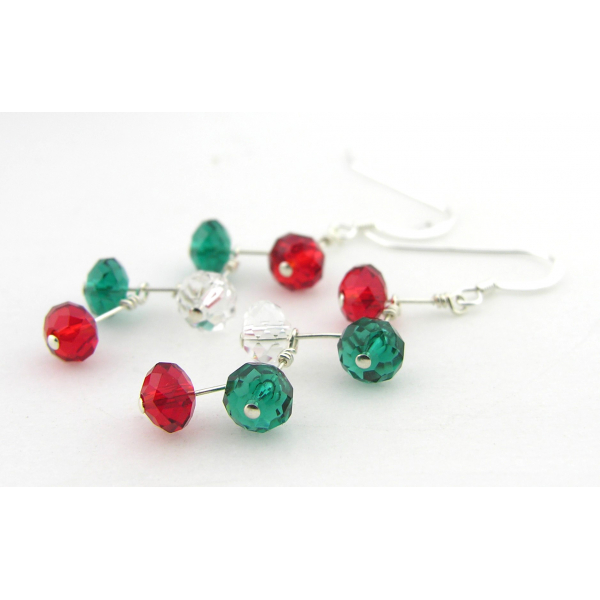 Crystal Christmas Stairs Earrings red green clear sterling silver kinetic