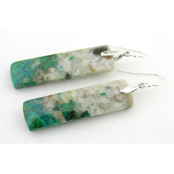 Handmade teal and white earrings with Peruvian chrysocolla drops and sterling si