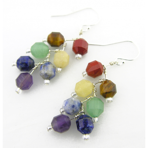 Rainbow Chakra Stairs ZigZag Mod multi gemstone sterling silver
