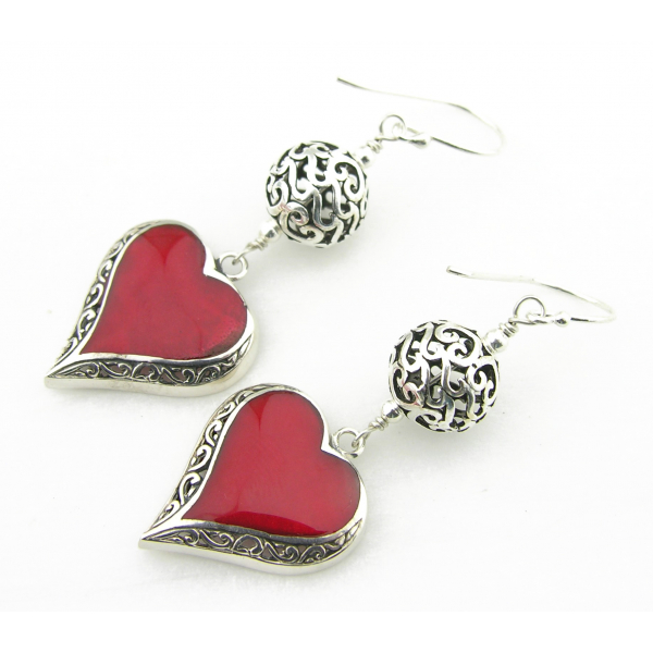 Scrolly Hearts Earrings - carnelian hearts set in sterling silver with sterling