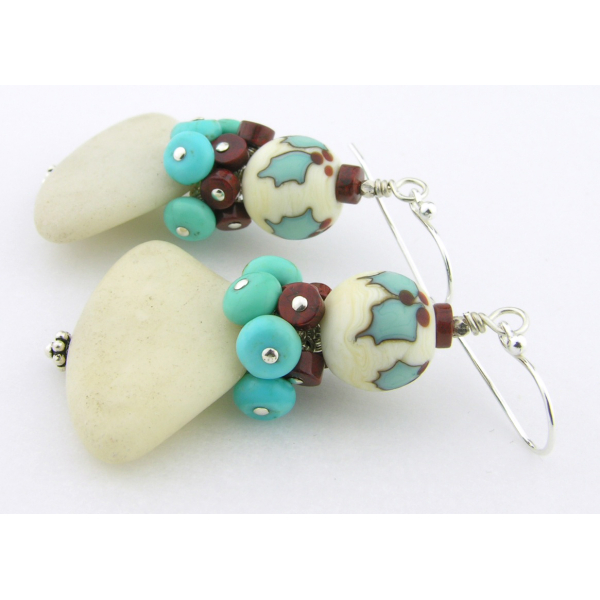 Handmade holly earrings with turquoise, red jasper, marble, lampwork, sterling