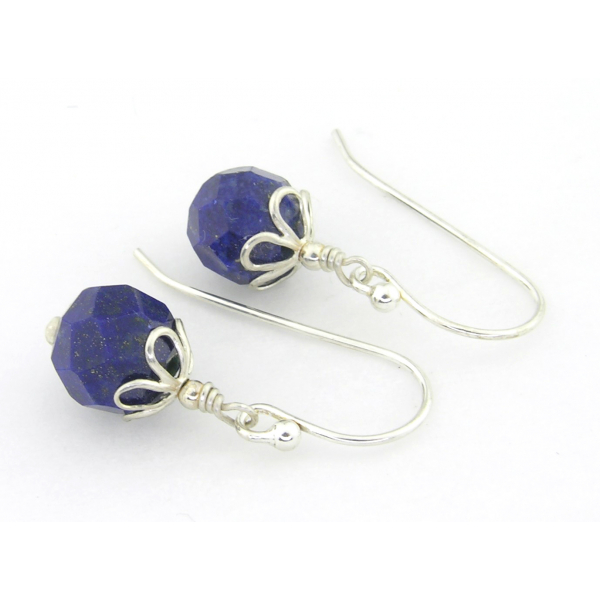 Artisan faceted blue lapis earrings sterling silver petals