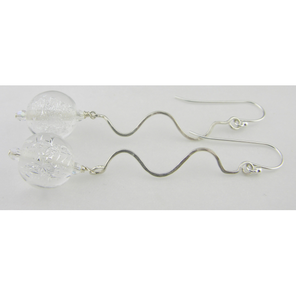 Silver Sparkle Earrings - clear sparkle drop sterling silver squiggle artisan