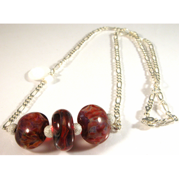 Artisan made sterling silver necklace red blue boro lampwork