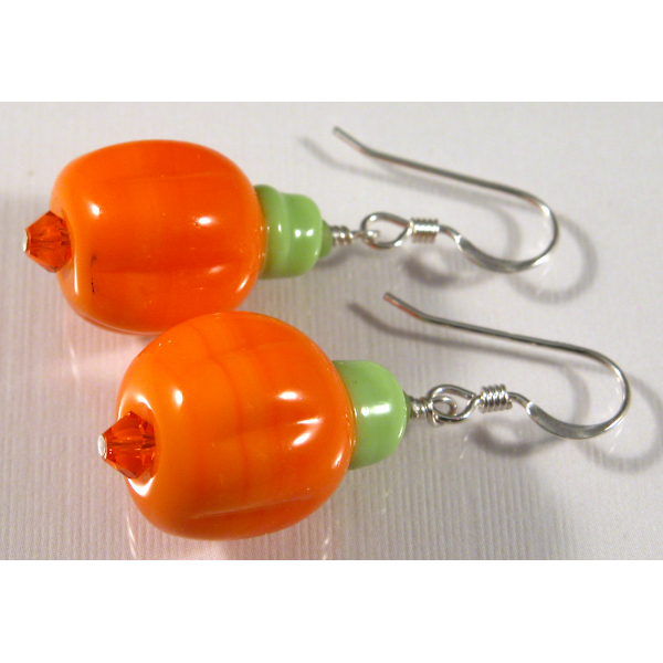 Handmade artisan halloween autumn earrings with orange pumpkins sterling silver