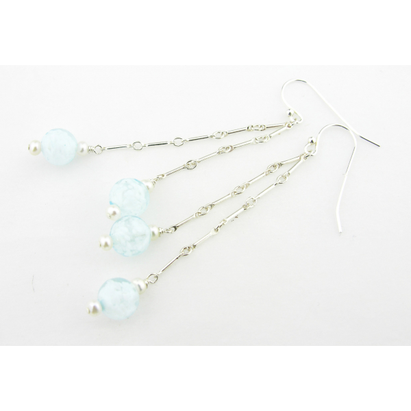 Artisan aqua white & silver earrings with Venetian glass beads freshwater pearls