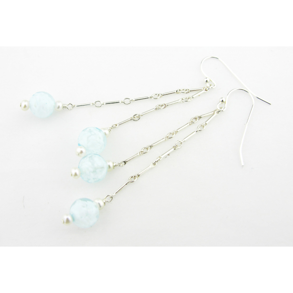 Artisan aqua white & silver earrings with Venetian glass beads freshwater pearls