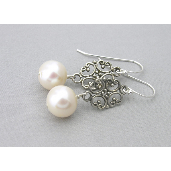 Artisan made sterling filigree earrings with white pearls