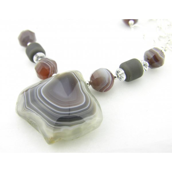 Artisan made botswana agate sterling silver necklace & crystal quartz lampwork