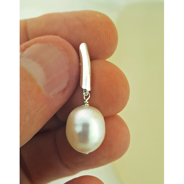 Handmade white AA grade pearl sterling silver post earrings & a sterling dangle