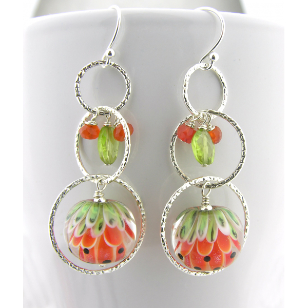 Orange Glow Earrings - handmade artisan lampwork sterling silver orange