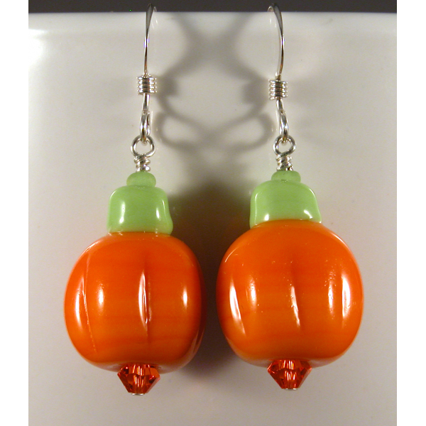 Handmade artisan halloween autumn earrings with orange pumpkins sterling silver