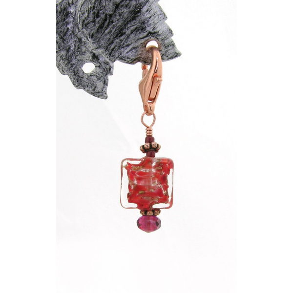 Artisan made red and copper stitch marker with Venetian bead