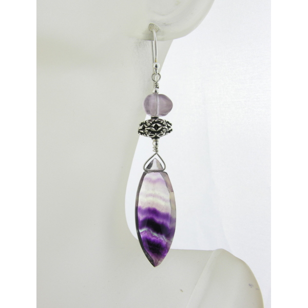 purple fluorite marquis dangle earrings with sterling silver