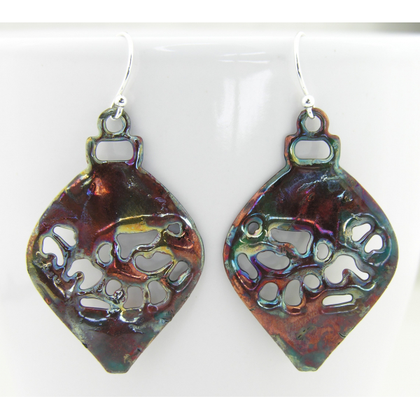 Artisan made raku copper ornament earrings
