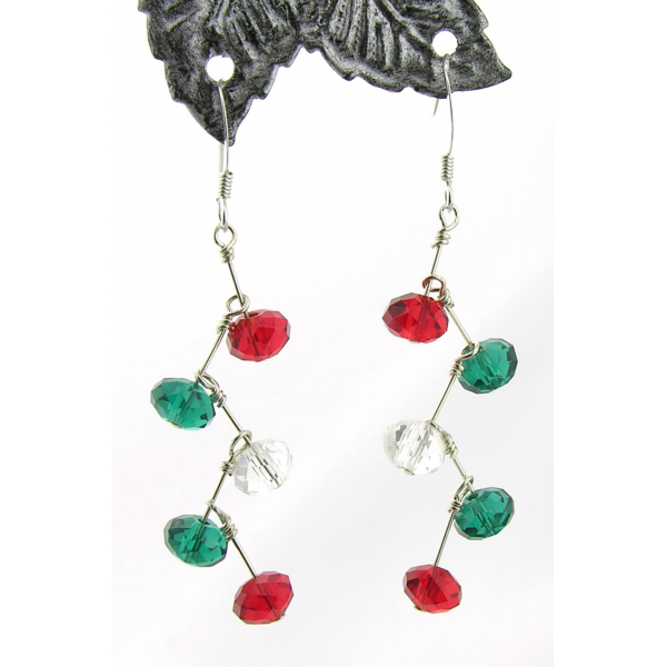 Crystal Christmas Stairs Earrings red green clear sterling silver kinetic