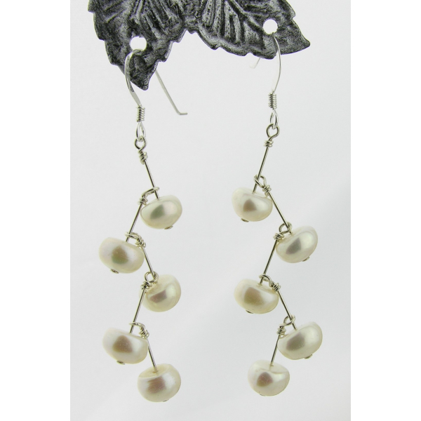 White Pearl Stairs Earrings sterling silver gold fill kinetic