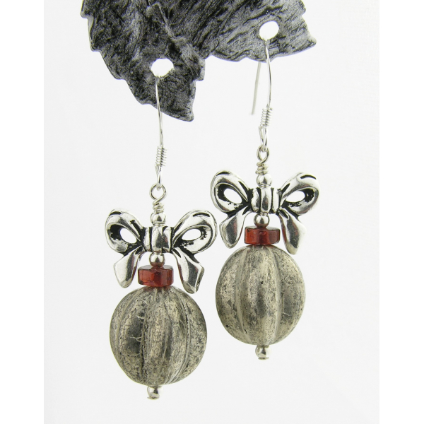 Artisan made red white silver Czech glass sterling silver ornament earrings